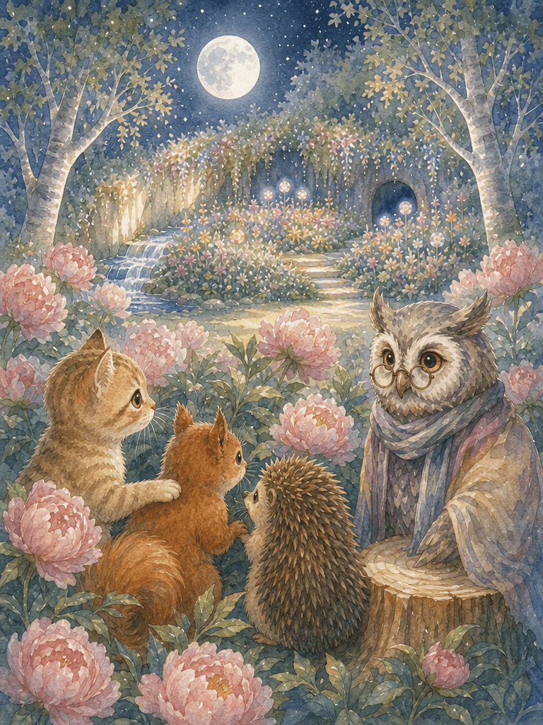 Watercolor garden scene for educational storytelling materials